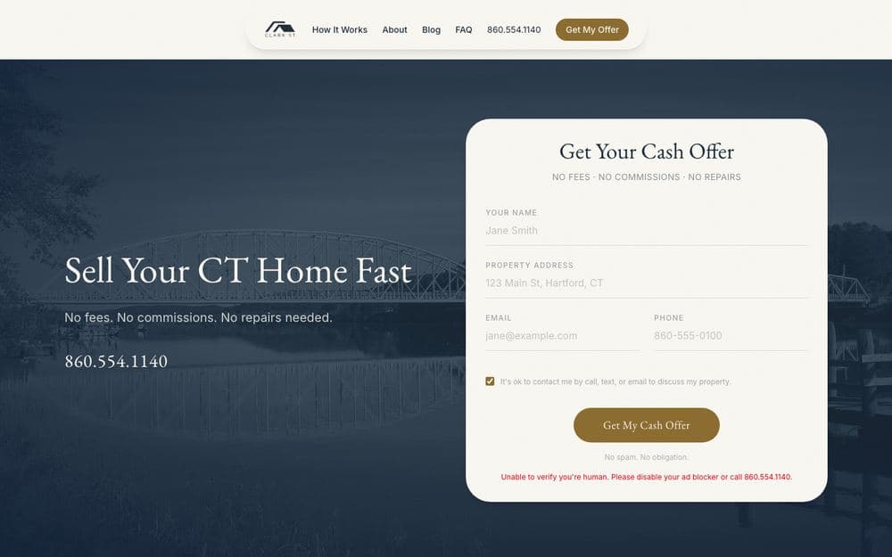 The Clark St Homes website homepage